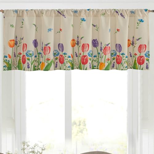 AMDXD Scheibengardinen Kinderzimmer, Blumen Muster Scheibengardinen Landhausstil Blickdicht Baumwolle Leinen Fenstervorhang Verdunkelung für Privatsphäre Fenstervorhang, Bunt, B*H 150x45cm von AMDXD