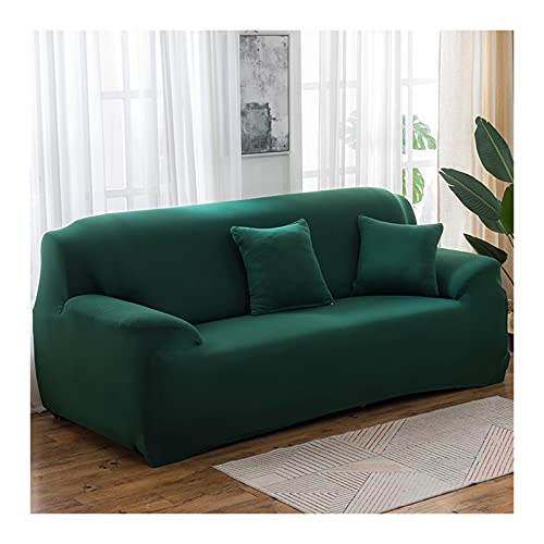 AMDXD Sofa Überwürfe 2 Sitzer, Einfarbig Sofa Abdeckung Möbelschutz mit Elastischem für Wohnzimmer, in Polyester, Anti-Rutsch, Elastischer Dunkelgrün von AMDXD