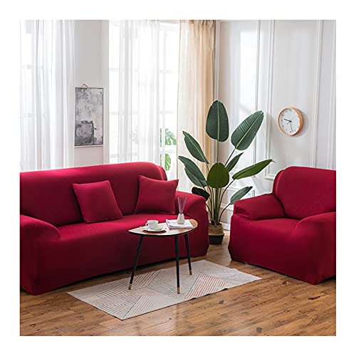AMDXD Sofaüberwürfe 3 Sitzer, Einfarbig Elastische Stretch Sitzer Couchbezug für Wohnzimmer, in Polyester, Anti-Rutsch, Elastischer, Weinrot von AMDXD