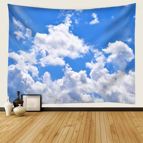 AMDXD Tapisserie Natur Landschaft, Wandteppich Himmel Wolken Wandbehang Polyester Wandtücher für Wohnzimmer Dekor, Schlafzimmer, Blau Weiß, 350x256cm von AMDXD