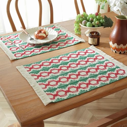 AMDXD Tischsets Abwaschbar Motiv Quadratisch 4Pcs Set, Baumwolle Leinen Platzset Boho Style Geflochten mit Laternen Muster Hitzebeständige, Tischuntersetzer Waschbar Bunt für Hotel, 45x35CM von AMDXD