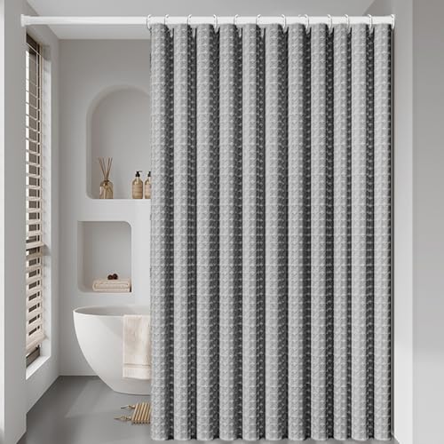 AMDXD Waffel Duschvorhang 80x200, Textil Badvorhang aus Polyester Stoff Schimmelresistent Wasserabweisend Waschbar Dunkelgrau mit Duschvorhangringen, Grau von AMDXD
