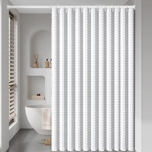 AMDXD Waffel Duschvorhang Shower Curtains mit Beschwerter Saum Waschbar Textil Polyester Stoff Bad Vorhang mit 12 Duschvorhangringe Wasserdicht für Dusche und Badewanne 180 x 180 cm(Weiß) von AMDXD