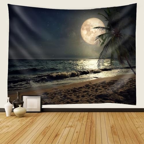 AMDXD Wandbehang Natur Landschaft, Wandteppich Mond Meer Strand Tapisserie Wandbehang Polyester Tapestry für Wohnheim, Dunkel Grau, 210x140cm AMDXD Wandbehang Natur Landschaft, Wandteppich Mond Meer Strand Tapisserie Wandbehang Polyester Tapestry für Wohnheim, Dunkel Grau, 210x140cm von AMDXD