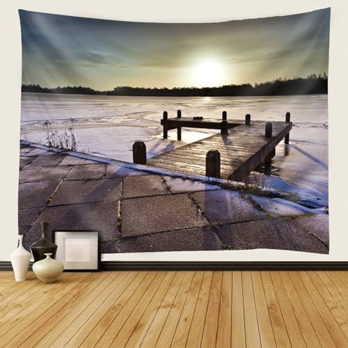 AMDXD Wandteppiche 200x200cm, Landschaft Natur Wandteppich Strand Meer Sonnenuntergang Wandtuch Polyester Wanddekoration für die Wand in Wohnzimmerdekoration, Grau Schwarz Braun von AMDXD