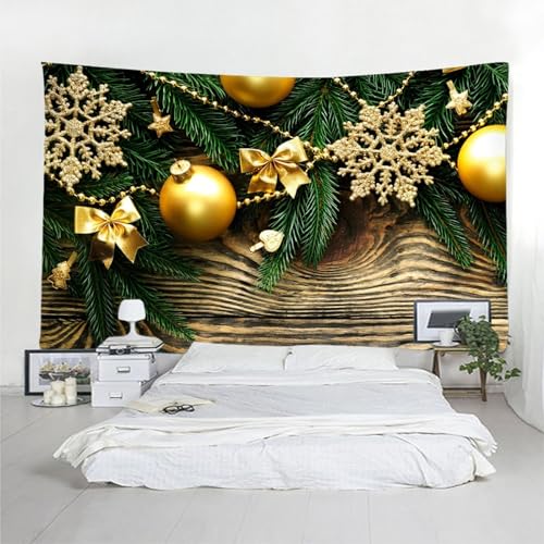 AMDXD Wandtuch Weihnachten 300x260CM, Weihnachtskugel Dekoration und Schneeflocke Wandteppiche Tagesdecke in Polyester Digitaldruck, Grün Gold Braun von AMDXD