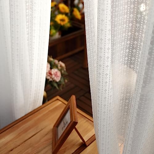 AMDXD Weiß Sheer Voile Vorhänge mit Kräuselband, Blumen Stickerei Gardinen Voile Voile Polyester, 107x160CM(BxH) von AMDXD