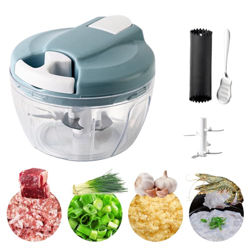 AMDZGLB Zwiebelschneider Manuell 500ml Zwiebelschneider mit Seilzug, Gemüse Zwiebel Zerkleinerer Manuell Zwiebelhacker für Gemüse Trockenobst Hackfleisch Küche Haushalt Kinderbeikost Onion Chopper, C von AMDZGLB