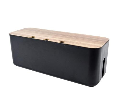 AMEEDA Kabelmanagementbox Cable Management Box ABS Wood Lid Wire Cable Organizer Box Power Protector Covering Hiding for Desktop Home Office(Black) von AMEEDA