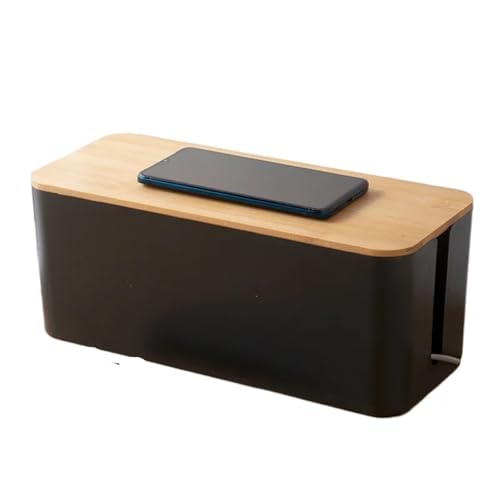AMEEDA Kabelmanagementbox Creative Simple Wire Box Bamboo Wood Cover Cable Management Box Plug Board Storage Box Power Cord Charger Storage(S-Black) von AMEEDA