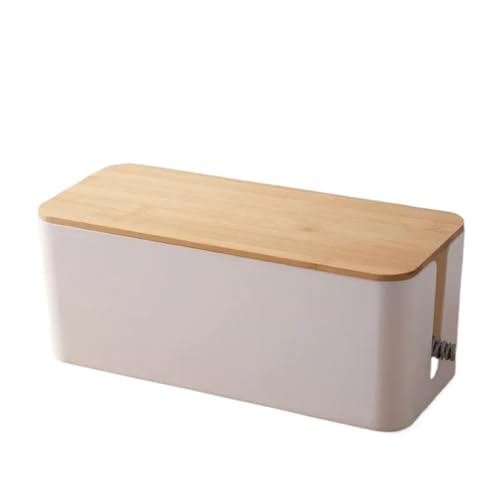 AMEEDA Kabelmanagementbox Creative Simple Wire Box Bamboo Wood Cover Cable Management Box Plug Board Storage Box Power Cord Charger Storage(S-White) von AMEEDA