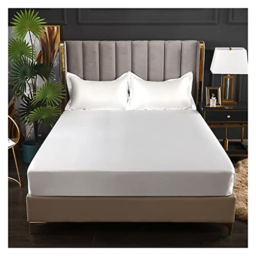 Spannbettlaken Satin Satin-Bettlaken, Spannbettlaken, einfarbig, Viskose, Matratzenbezug, elastisches Band, Bettlaken, King-Size-Bett, 200 x 200, 200 x 220, Keine Kissenbezüge(Bai se,180x200x25cm) von AMEEDA