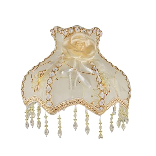 Stoff Lampenschirm Spitze Lampenschirm Retro Kristall Perle Quaste Luxus Lampe Schatten Tisch Stehlampe Hotel Home Decor Lampen(Color 01) von AMEEDA