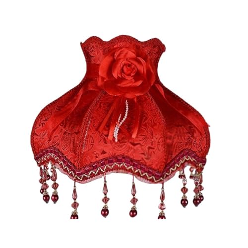 Stoff Lampenschirm Spitze Lampenschirm Retro Kristall Perle Quaste Luxus Lampe Schatten Tisch Stehlampe Hotel Home Decor Lampen(Color 02) von AMEEDA