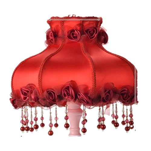Stoff Lampenschirm Spitze Lampenschirm Retro Kristall Perle Quaste Luxus Lampe Schatten Tisch Stehlampe Hotel Home Decor Lampen(Color 06) von AMEEDA