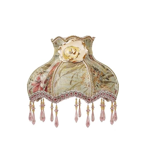 Stoff Lampenschirm Spitze Lampenschirm Retro Kristall Perle Quaste Luxus Lampe Schatten Tisch Stehlampe Hotel Home Decor Lampen(Color 14) von AMEEDA