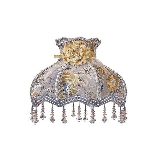 Stoff Lampenschirm Spitze Lampenschirm Retro Kristall Perle Quaste Luxus Lampe Schatten Tisch Stehlampe Hotel Home Decor Lampen(Color 16) von AMEEDA