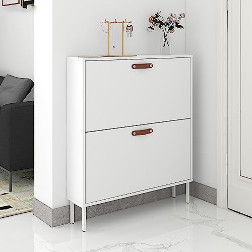 AMEERR Schuhablagen Im Flur Mit 2 Klappen Schuhschrank Schmal Schuhkommode Platzsparend Flur, Diele, Wohnzimmer, Schlafzimmer Schöner Schuhkipper Mit 2 Klappen (Color : Green) von AMEERR