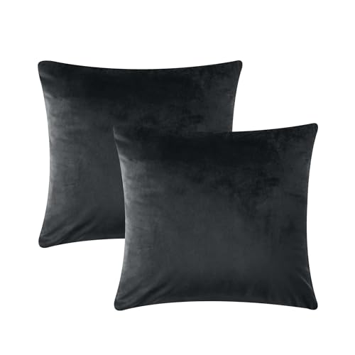 AMEHA 2er Set Samt Kissenbezug 45 x 45 cm Dekorative Quadrat Wurf Modern Kissenbezug Schwarz Wurfkissenbezug mit Verstecktem Reißverschluss Sofakissen Wurfkissenbezug Samtkissen von AMEHA