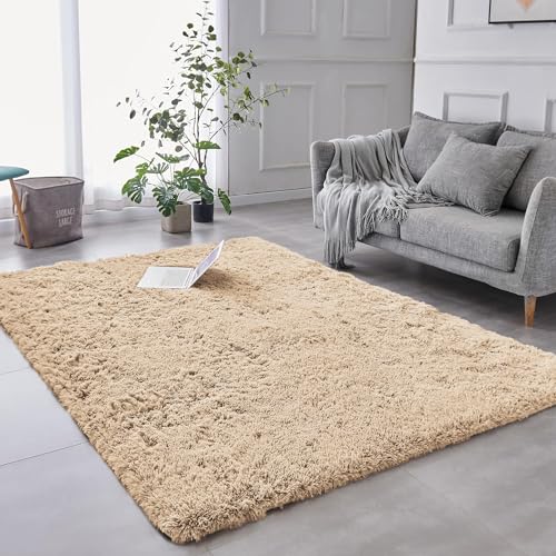 AMEHA Super Weicher Flauschiger Shaggy Teppich - Moderner Teppich Beige für Wohnzimmer und Schlafzimmer - Rutschfest,Shaggy Flor und fusselfrei - pflegeleicht (Beige, 50x80 cm) von AMEHA