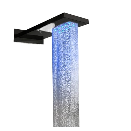 Duschkopf Wandmontage LED Wasserfall Duscharmatur Großer Regenduschkopf 2 Funktionen Duschbrause Edelstahl(Black) von AMEHMHKYW
