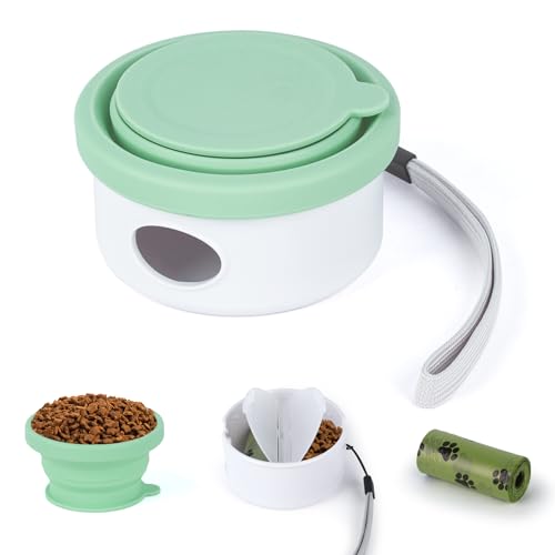 Faltbare 3-in-1-Hundenäpfe, Tragbarer Reisenapf für Haustiere, Silikon-Futter- und Wassernapf mit Kotbeuteln, Multifunktionaler, Faltbarer Futternapf für Haustiere, Wandern, Reisen, Camping, Cyan von AMEITECH