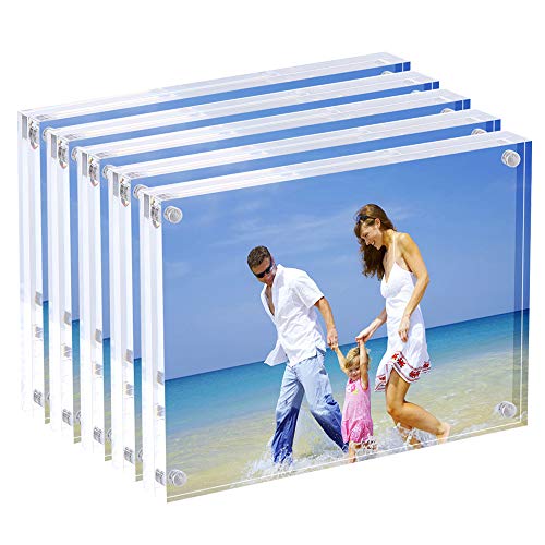 AMEITECH 13x18 cm Acryl-Fotorahmen, Magnetische Bilderrahmen, 10 + 10 MM Dicke Ständer in Schreibtisch oder Tisch, klar - 5er Pack von AMEITECH