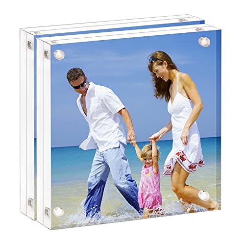AMEITECH Acryl Bilderrahmen 10x10 cm, Klare doppelseitige Block Acryl Bilderrahmen, Desktop Rahmenlose Magnetische Bilderrahmen - 2er Pack von AMEITECH