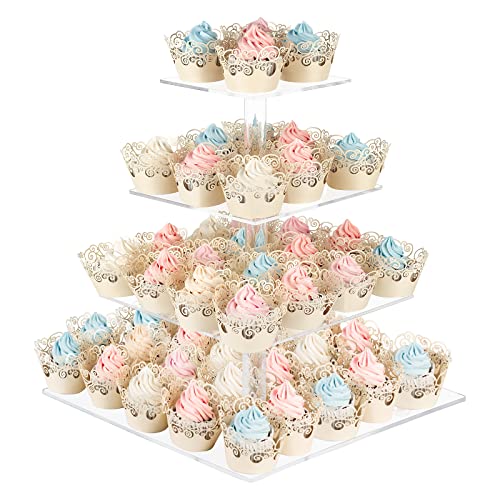 Cupcake-Ständer mit Sockel, 4-stöckig, quadratisch, Acryl, Cupcake-Display-Ständer, Dessertturm, Gebäckständer, Premium-Cupcake-Halter für Hochzeit, Geburtstag, Mottoparty – transparent von AMEITECH