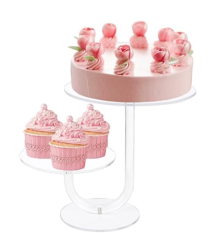 AMEITECH Tortenständer mit 2 Etagen, Acryl, transparent, für Cupcakes, Dessert, Gebäck, für Hochzeiten, Geburtstage, Jubiläen, Babypartys (15,2 cm und 20,3 cm) von AMEITECH