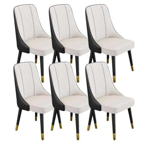 AMENAS Küche und Esszimmer Stühle Esszimmerstühle 6er Set Mikrofaser Leder Küche Wohnzimmer Lounge Thekenstühle Holzbeine Rückenlehne (Color : White+Black) von AMENAS