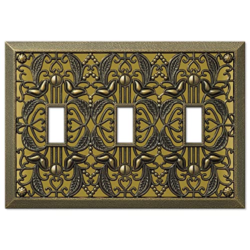 Amerelle 65TTTAB Filigree Cast Metal Triple Toggle Wallplate, Antique Brass by Amerelle von AMERELLE