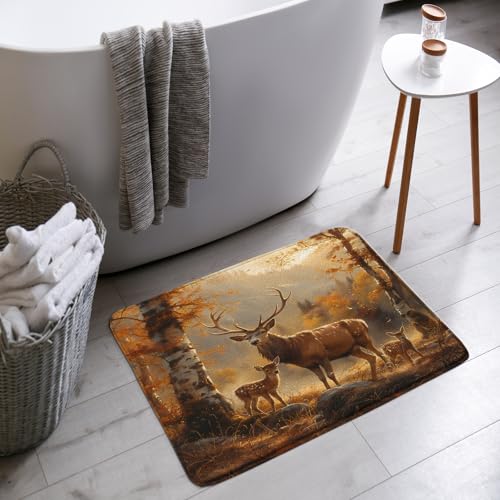 AMFD Badematte, Motiv: Herbstwald, Hirsch, rustikale Hütte, Elch, Herbst, Jagd, Tier, Natur, Landhaus, Bauernhaus, Badezimmer, Badewanne, Bodenmatte, WC-Dekor, 45,7 x 76,2 cm, Gelb AMFD Badematte, Motiv: Herbstwald, Hirsch, rustikale Hütte, Elch, Herbst, Jagd, Tier, Natur, Landhaus, Bauernhaus, Badezimmer, Badewanne, Bodenmatte, WC-Dekor, 45,7 x 76,2 cm, Gelb von AMFD