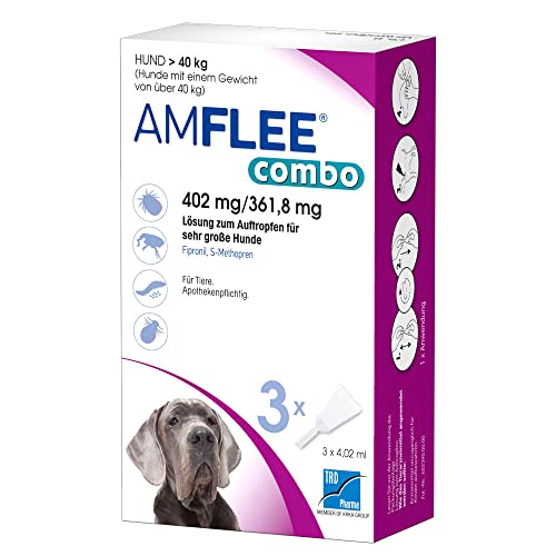 AMFLEE Combo Flohmittel mit Fipronil & (S)-Methopren für Hunde, 402 mg/361,8 mg Lösung zum Auftropfen für Hund über 40 kg, 3 Einzeldosis-Pipetten von AMFLEE