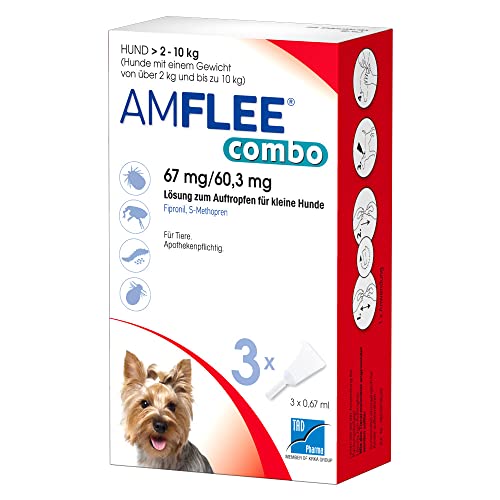 AMFLEE Combo Flohmittel mit Fipronil & (S)-Methopren für Hunde, 67 mg/60,3 mg Lösung zum Auftropfen für Hunde von 2-10 kg, 3 Einzeldosis-Pipetten von AMFLEE