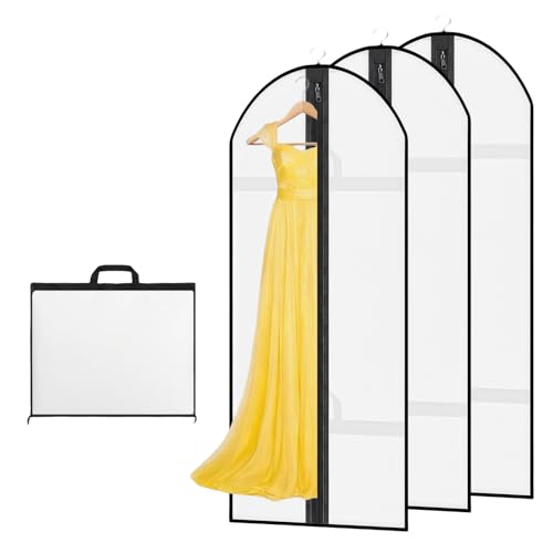AMFUN 180x60cm Kleidersack, 3 Stück Faltbare Kleiderhülle mit Griffen, Atmungsaktive Kleidersäcke mit Reißverschluss, Feuchtigkeit für Brautkleider Abendkleider (Weiß) von AMFUN