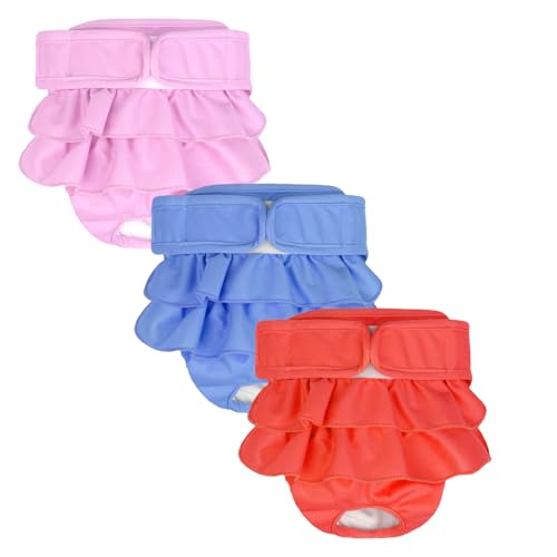 AMFUN Wiederverwendbare Hundewindeln, Waschbare Hundehöschen, Hundehöschen Hunde Windel für Hündinnen bei Läufigkeit & Inkontinenz-Blau/Rosa/Rot von AMFUN