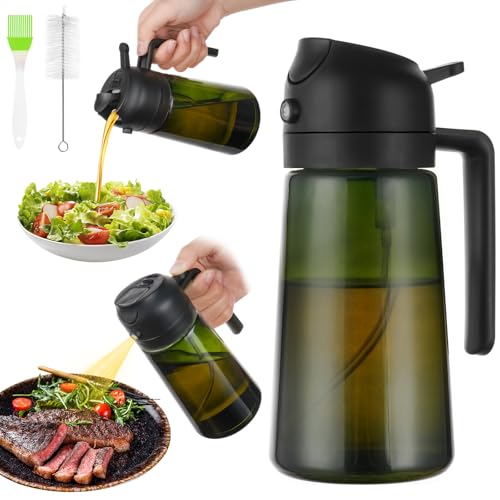 AMFUN 470ML Öl Sprühflasche, 2 in 1 Ölspender und Ölsprüher, Ölsprüher für Speiseöl, UV-Schutz Sprühflasche Öl, Cooking Oil Sprayer für Olivenöl, Lichtschutz (Schwarz) von AMFUN