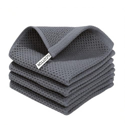 AMFUN 4PCS Geschirrtücher Baumwolle, 65x45 cm Küchenhandtücher, Geschirrtücher Waffelstruktur Handtücher Küche, Küchentücher Saugstarke und Strapazierfähige (Dunkelgrau) von AMFUN