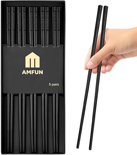 AMFUN 5 Paar Fiberglas-Essstäbchen, Japanische Chopsticks Wiederverwendbare, Legierung Schwarze, Rutschfeste Set, Spülmaschinenfest von AMFUN