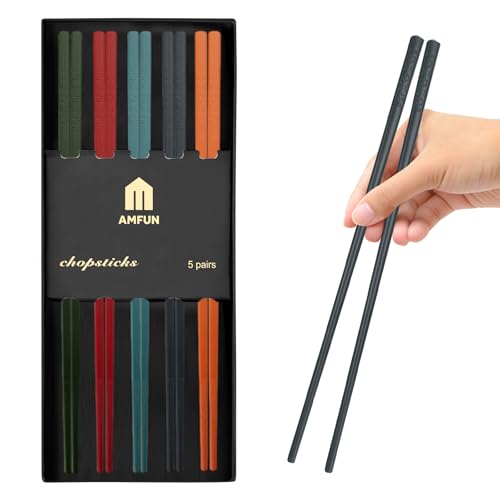 AMFUN 5 Paar Fiberglas-Essstäbchen, Japanische Chopsticks Wiederverwendbare, Legierung Mehrfarbig Essstäbchen, Rutschfeste Essstäbchen Set, Spülmaschinenfest von AMFUN