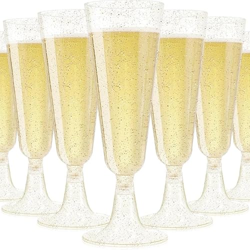 AMFUN 50 Premium Sektgläser mit Goldglitter, Sektgläser Mehrweg, Champagner Gläser, Cocktailgläser, 150ml Sektgläser für Hochzeiten, Partys, Abendveranstaltungen von AMFUN