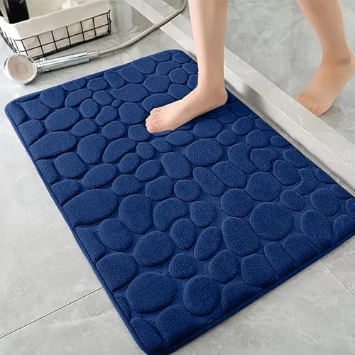 AMFUN Memory Foam Badezimmer Badeteppiche, Memory Schaum Badematte, Waschbar Badematte, 40x60CM Saugfähige Badvorleger, Maschinenwaschbar (Marineblau) von AMFUN
