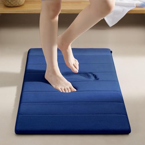AMFUN Memory Foam Badezimmer Badeteppiche, Memory Schaum Badematte, Waschbar Badematte, 50x80CM Saugfähige Badvorleger, Maschinenwaschbar (Marineblau) von AMFUN