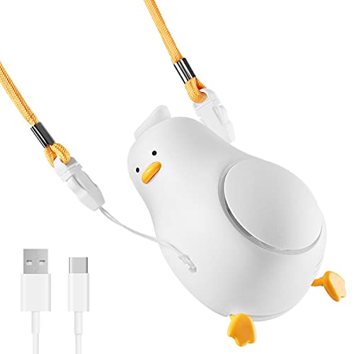 AMFUN Tasche Mini Fan, liegender flacher Ente Wiederaufladbar USB Ventilatoren, freihändiger Ventilator mit 3 Geschwindigkeiten Blattlos Trageband Ständer für Draußen, Innen (Weiße Ente) von AMFUN