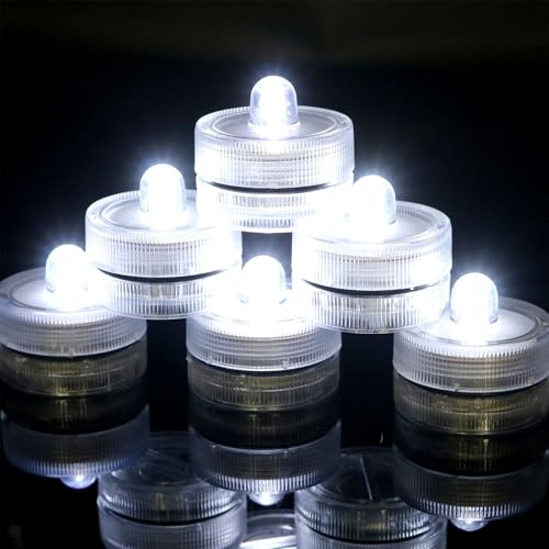 AMFUN Tauchbare LED-Lichter, 12 Stück Flammenlose LED Kerzen Teelichter, Wasserdichte Lichter, Mini Unterwasser Licht für Aquarium Garten Hochzeitsfeier, Weißes Licht von AMFUN