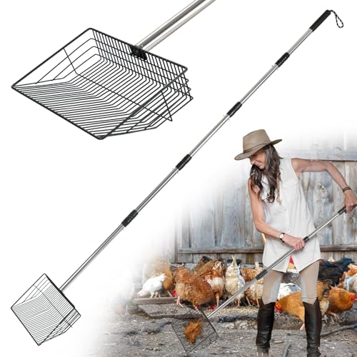 AMGSH Robuste Hühnerkotschaufel, 25,4 cm, verstellbarer Edelstahlgriff, große Metallstreuschaufel für Hühnerstall, Katzenstreu, Pferdemist, Sandkasten, Heu und Strohreinigung von AMGSH