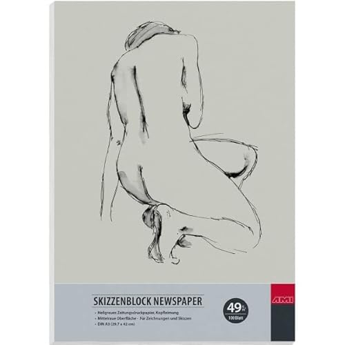 AMI Skizzenblock Newspaper A3 Zeitungsdruckpapier hellgrau 49g/m² 100 Blatt von AMI