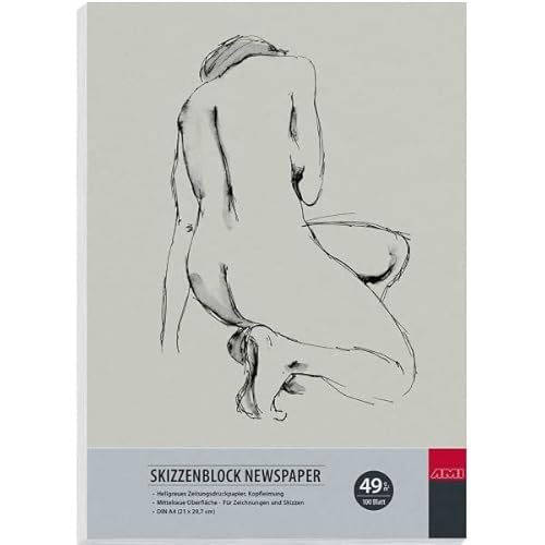 AMI Skizzenblock Newspaper A4 Zeitungsdruckpapier hellgrau 49g/m² 100 Blatt von AMI