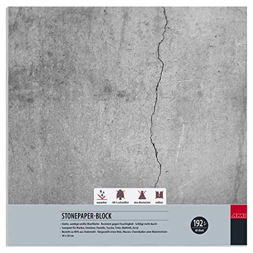 Steinpapier-Block, Stonepaper-Block, Skizzenblock, 192g/m², 40 Blatt (30x30cm) von AMI